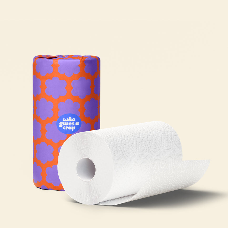 Rolls of Who Gives a Crap paper towel.