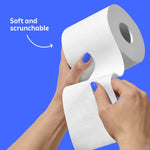 Soft and scrunchable toilet paper roll held with hands